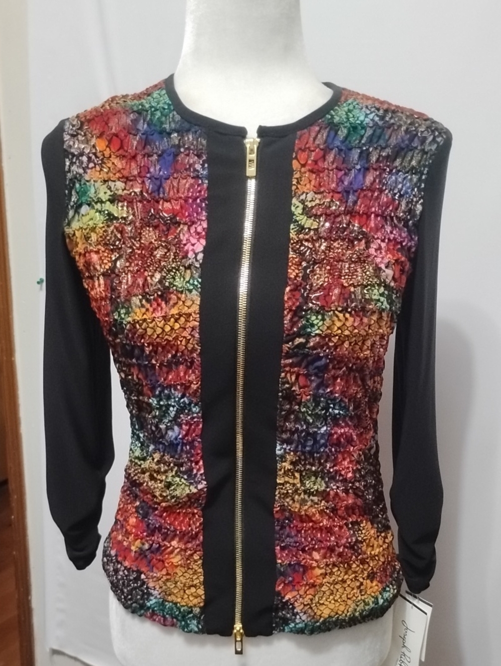 Joseph Ribkoff Multicolor Textured Front Jacket with Black Panels NWT